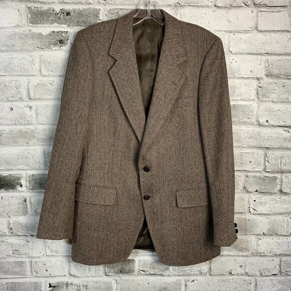 Vintage Tweed Blazer Sport Coat 38 Brown Herringbone Wool 90s Old Money Jacket - Picture 1 of 16